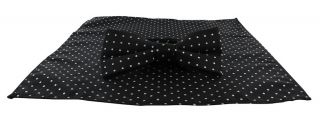 Black Spot Polyester Bow Tie & Pocket Square Set