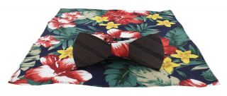 Red Floral Wooden Bow Tie & Pocket Square Set