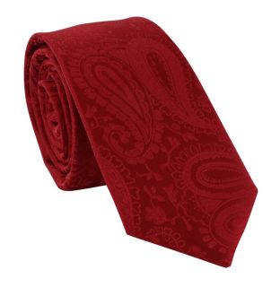 Boys Bright Red Tonal Paisley Tie & Pocket Square Set