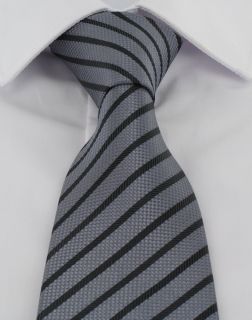 Grey with Black Stripe Extra Long Polyester Tie