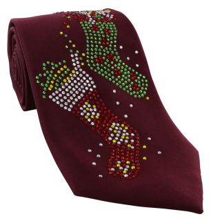 Dark Red Christmas Stocking Polyester Tie