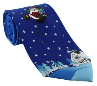 Blue Flying Santa Claus Polyester Tie