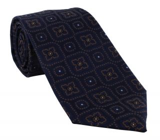 Brown & Navy Traditional Medallion Polyester Tie