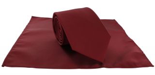 Dark Red Plain Tie & Pocket Square Set