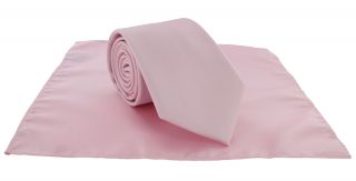 Pink Plain Tie & Pocket Square Set
