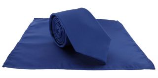 Royal Blue Plain Tie & Pocket Square Set