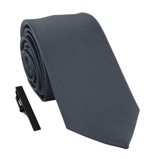 Charcoal Skinny Tie & Tie Clip