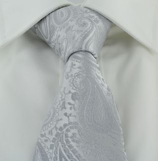 Silver Tonal Paisley Polyester Tie