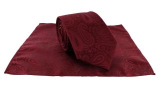 Dark Red Tonal Paisley Tie & Pocket Square Set