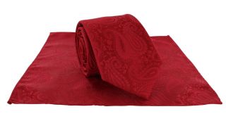 Bright Red Tonal Paisley Tie & Pocket Square Set