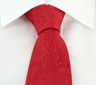 Bright Red Tonal Paisley Polyester Tie