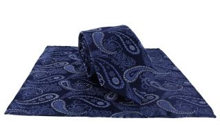 Blue Delicate Paisley Silk Tie & Pocket Square Set