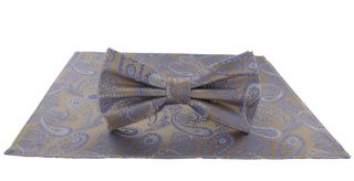 Brown Delicate Paisley Silk Bow & Pocket Square Set