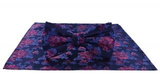 Navy with Magenta Bloom Floral Silk Bow Tie & Pocket Square Set