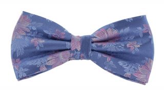 Light Blue with Pink Bloom Floral Silk Bow Tie & Pocket Square Set