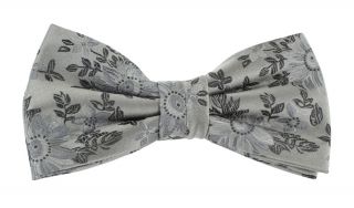 Silver Bloom Floral Silk Bow Tie & Pocket Square Set