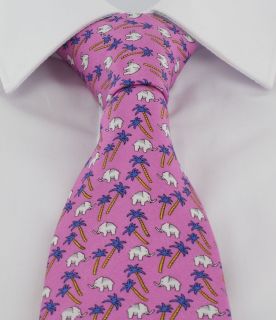Pink with White Elephants Silk Tie 