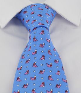 Light Blue with Pink Sea Lions Silk Tie 