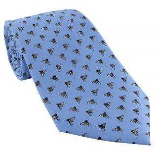 Light Blue Fly Print Silk Tie