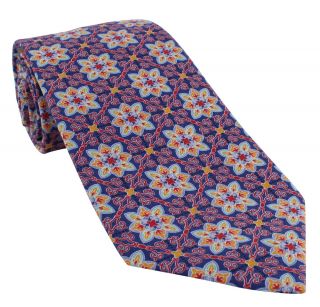Navy with Yellow Medallion Cotton Tie 