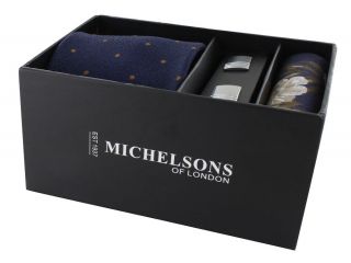 Navy / Brown texture spot silk tie / Navy & Brown Floral Pocket Square & Cufflink Gift Set