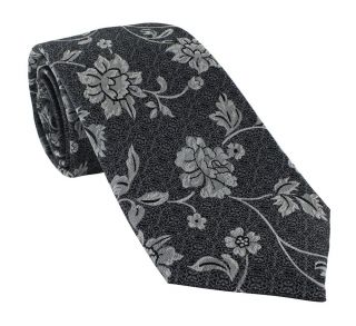 Grey Baroque Floral Silk Tie
