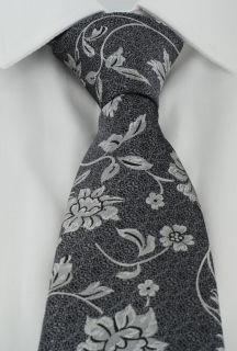 Grey Baroque Floral Silk Tie