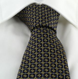 Navy Floral Grid Silk Tie & Yellow Pocket Square Set