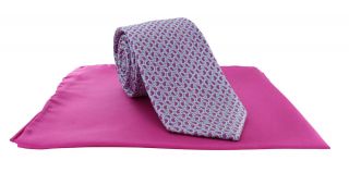 Pink Bold Pine Silk Tie & Fuchsia Pocket Square Set