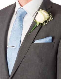 Light Blue Subtle Flower Silk Tie & Pocket Square Set
