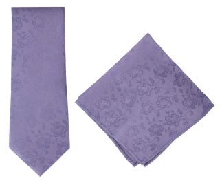 Lilac Subtle Flower Silk Tie & Pocket Square Set