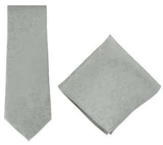 Silver Subtle Flower Silk Tie & Pocket Square Set