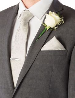 Silver Subtle Flower Silk Tie & Pocket Square Set