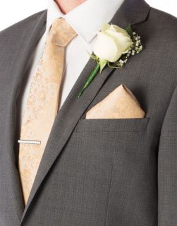 Taupe Subtle Flower Silk Tie & Pocket Square Set