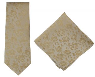 Taupe Subtle Flower Silk Tie & Pocket Square Set