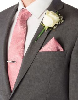 Dark Pink Ornate Jacquard Silk Tie & Pocket Square Set