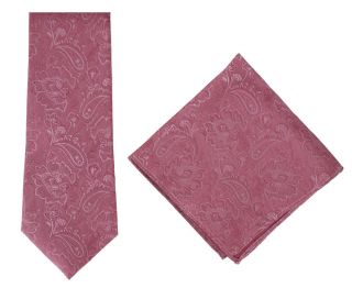 Dark Pink Ornate Jacquard Silk Tie & Pocket Square Set