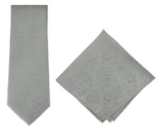Silver Ornate Jacquard Silk Tie & Pocket Square Set
