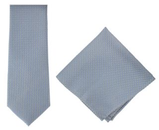 Silver Textured Geo Silk Tie & Pocket Square Set