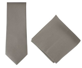 Taupe Textured Geo Silk Tie & Pocket Square Set