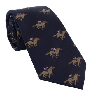 Navy Jockey on Race Horse Silk Tie