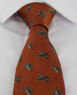 Orange Flying Game Bird Silk Tie