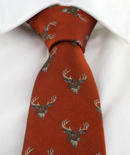 Orange Stag Head Silk Tie