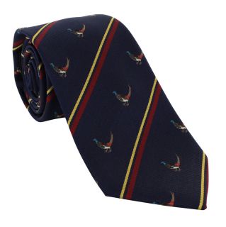 Navy Pheasant Silk Tie