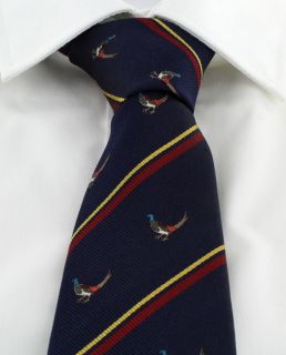 Navy Pheasant Silk Tie