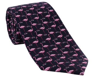 Navy Flamingo Silk Tie