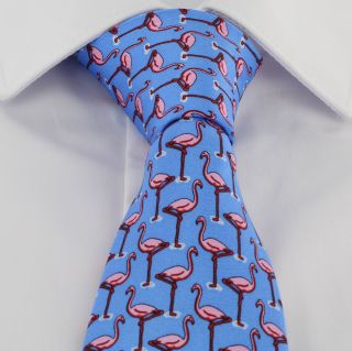 Light Blue Flamingo Silk Tie