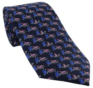 Navy Ducks Silk Tie