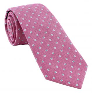 Pink Outline Spot Silk Cotton Blend Tie