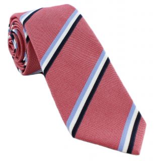 Red Bright Stripe Silk Cotton Blend Tie